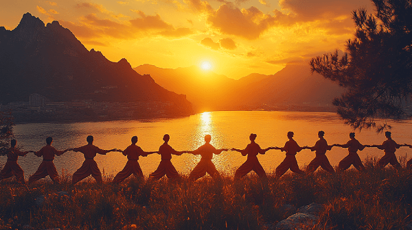 Un groupe de personnes pratique le qi gong