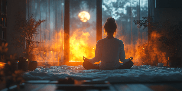 Une personne médite dans sa chambre