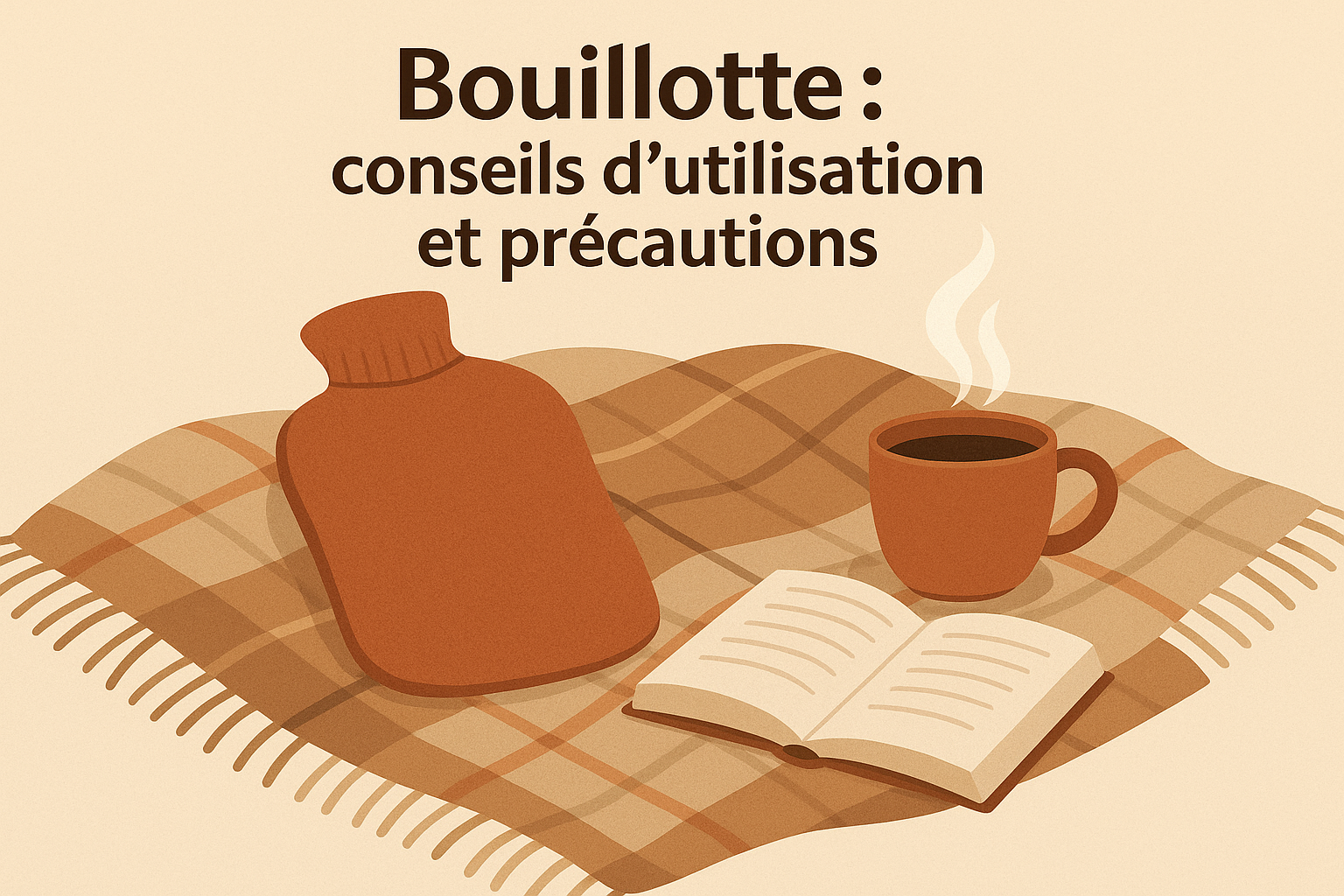 Illustration cocooning hiver conseils bouillotte sécurité et précautions d’utilisation