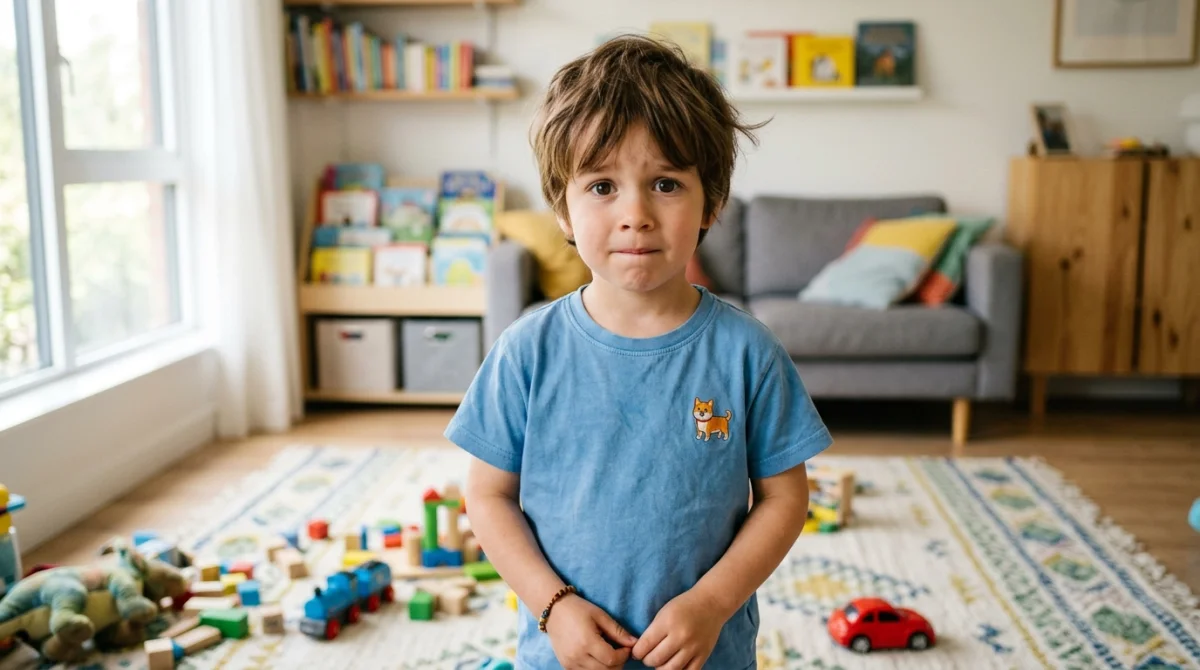 Enfant inquiet regardant une pièce de 1 euro, mon fils a avalé une pièce de 1 euro