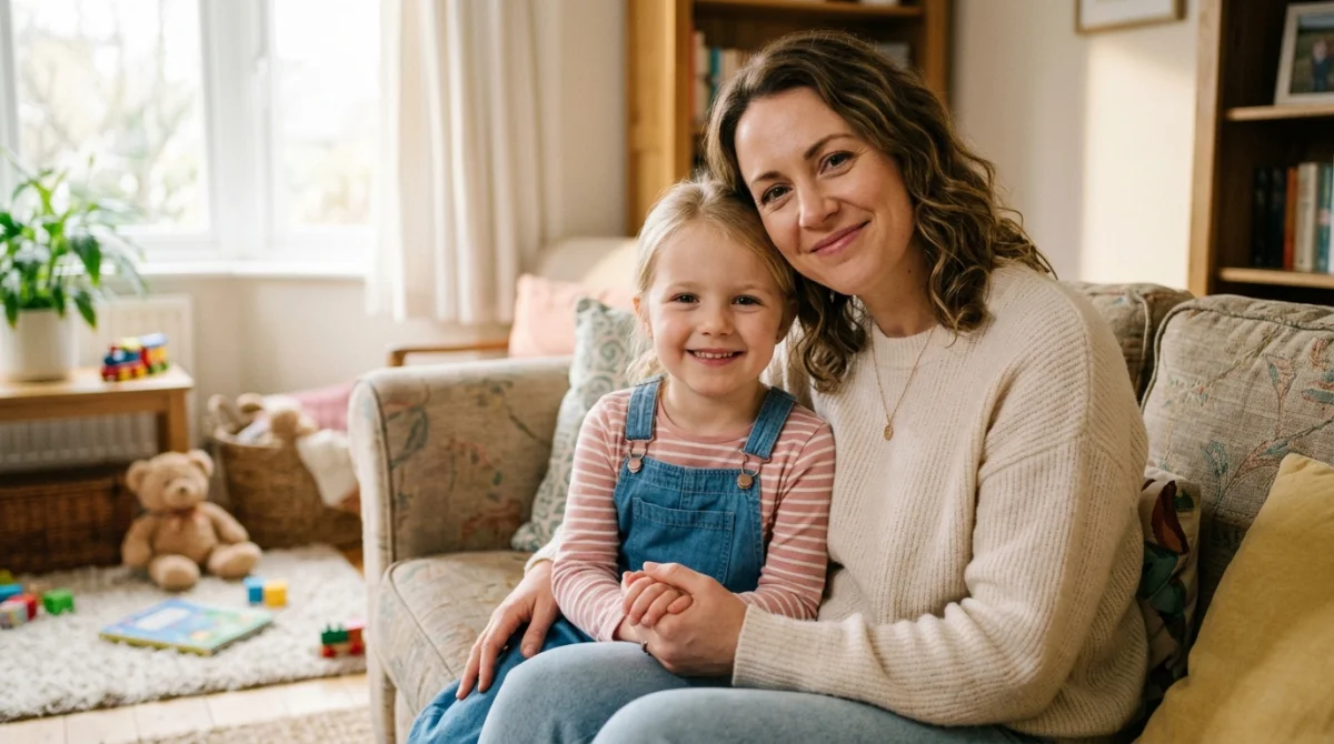 Mère rassurante tenant la main de sa fille, créant un environnement de confiance et de sécurité.