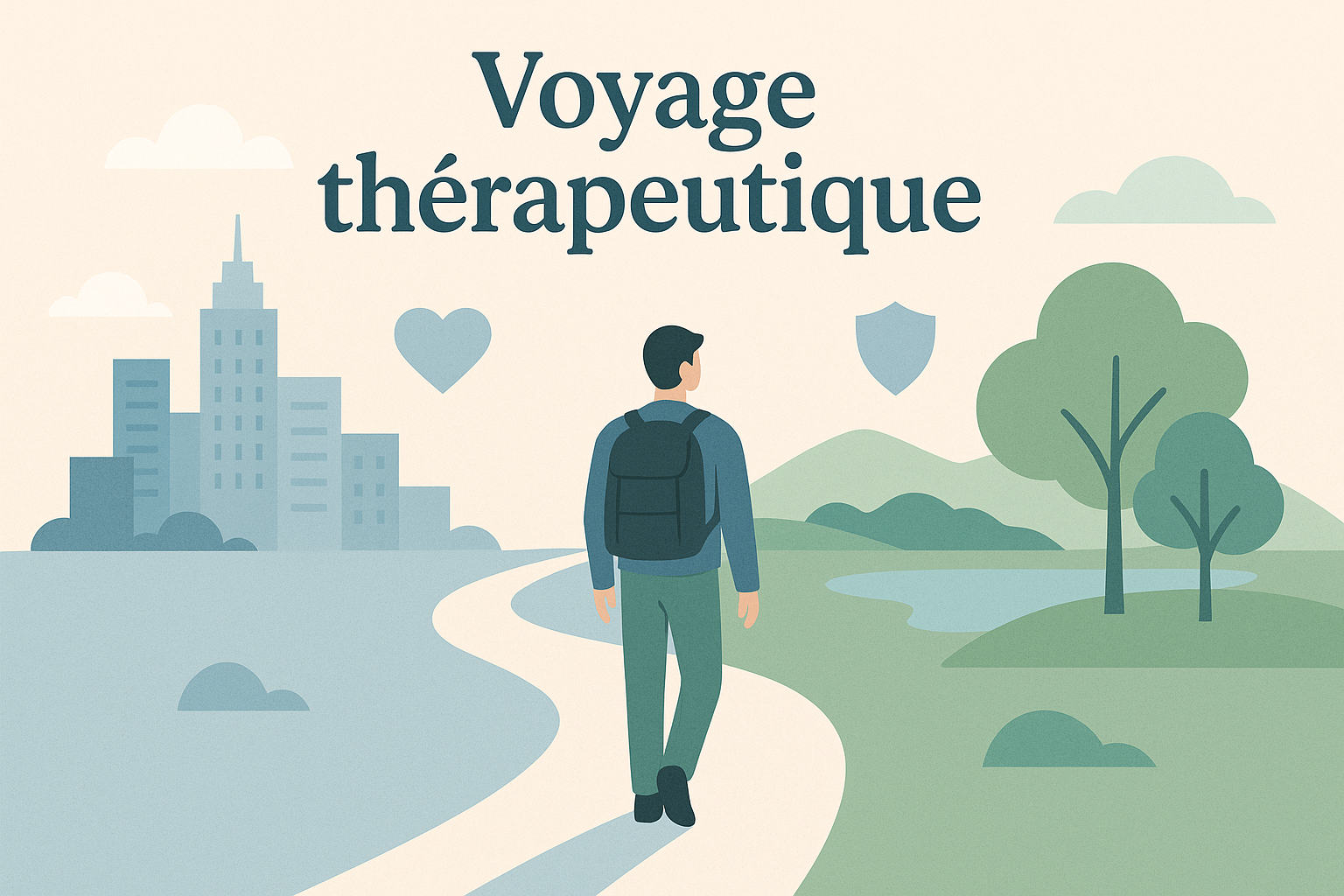Illustration d’un voyage thérapeutique alliant sécurité mentale et bien-être physique